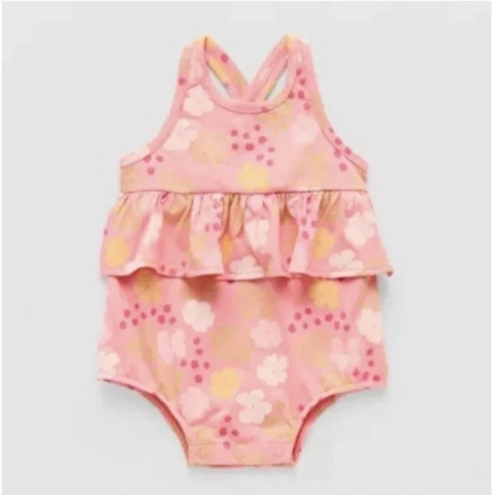 NWT Baby Girl Okie Dokie Pink Floral Bubble Romper Size 3 Months